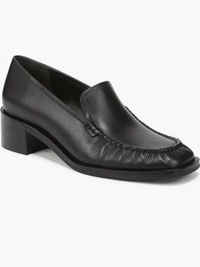 Vince Black Leather Slip-On Loafer with Low Block Heel